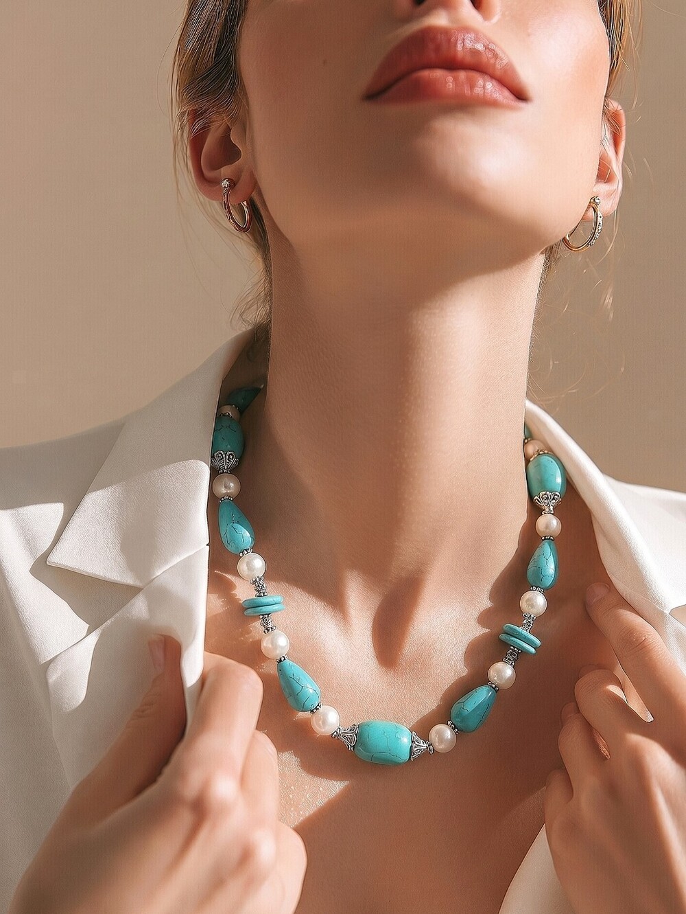 Turquoise White Freshwater Pearl Necklace  🆕